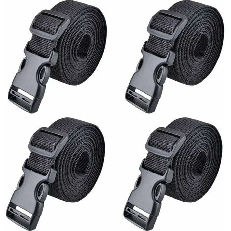 Sangle à boucle rapide, sangle d'arrimage à cliquet en plastique, sangle de serrage pour bagages, 25 mm, 188 cm, noire, lot de 4 (1/5)