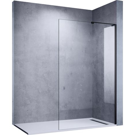 SONNI Walk in Duschwand  NANO ESG 6mm mit Splitterschutzfolie 100x200cm Walk in Duschtrennwand Glaswand mit Edelstahl L-Stabilisator schwarzer Rahmen aus Aluminium zeinfache Reinigung