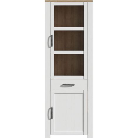 Vitrine haute BOHOL Blanche - 2 portes dont 1 vitrée + 1 tiroir - L 71,7 x P 42 x H 205,4 cm