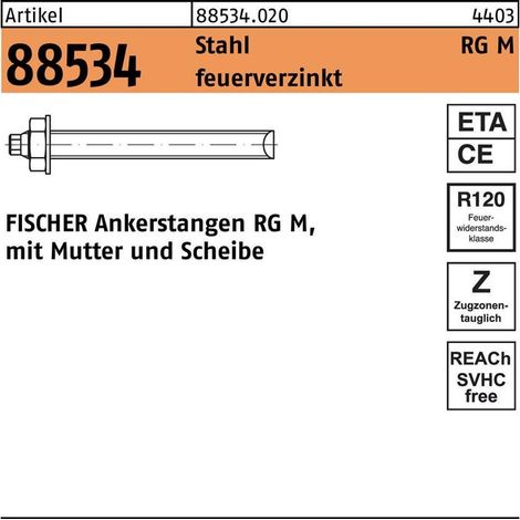 Fischer 10x Tige d'ancrage RG M 16 x 190 mm galvanisée à chaud - 512250