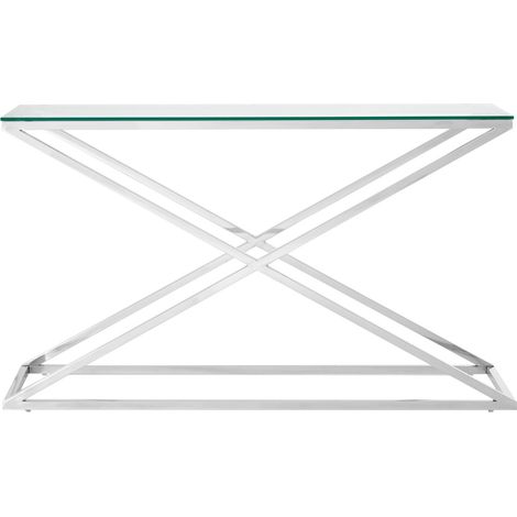 Interiors by Premier Glass Top Criss Cross Console Table, Stainless Steel and Glass Console Table, Contemporary Hallway Table