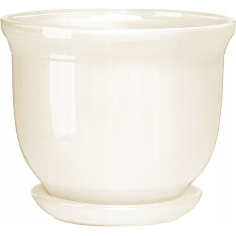 Maceta de cerámica color beige. Maceta de 12,5 cm x 12,5 x 11 cm. 1 unidad. (1/2)