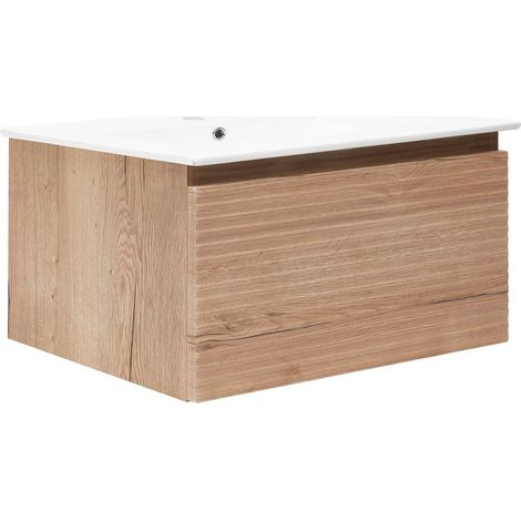 Naturel Savona Badezimmerschrank mit Waschbecken 98x43x44,8, Halifax Eiche Matt (SAVONA100DH)