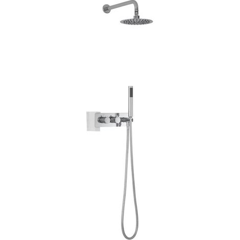 Milano Mirage 2 Outlet Twin Diverter Thermostatic Mixer Shower Valve with Wall Mounted 200mm Round Rainfall Shower Head Hand Shower Handset and 1.75m Hose - Chrome (1/5)