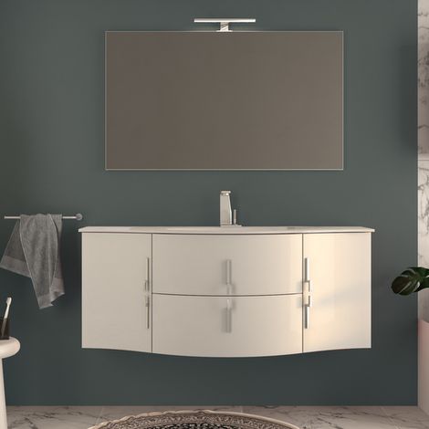 Bagno Italia Mobile Bagno 138 cm arredo sospeso bianco con ante e cassetti lavabo in cristallo mobili (1/2)