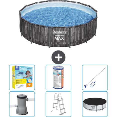 Piscine Bestway ronde Steel Pro MAX - Impression bois - 427 x 107 cm - Comprend des Accessoires CB36 (1/4)