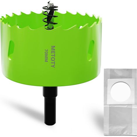 Scie cloche bi-métal de 70 mm, Scies cloches universelles HSS M42, avec adaptateur à tige triangulaire et foret de centrage, Un sac anti-poussière pour aluminium, métaux, plastiques (1/5)