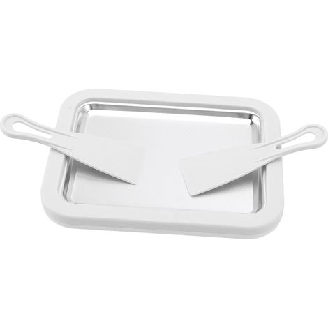Gaufrette à glace artisanale DIY, grande plaque en acier inoxydable pour rouleaux de crème glacée, sans prise électrique, avec spatule en plastique blanc.