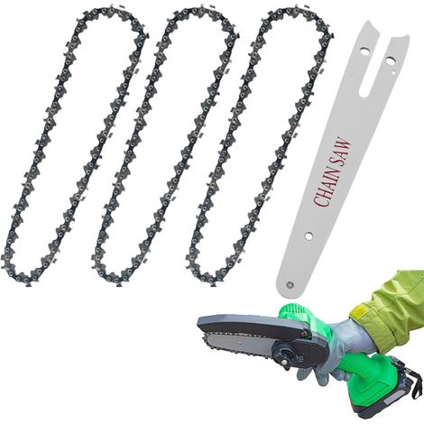 3 pièces Chaînes de tronçonneuses, 37 maillons 6 pouces 24 cm, longueur du guide-chaîne 18,5 cm, convient aux accessoires de chaîne de mini tronçonneuse sans fil (1/5)