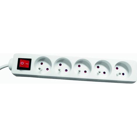Basic Bloc Multiprises 5 Prises + Interrupteur Longueur 1M, Section 3G1 mm, Blanc