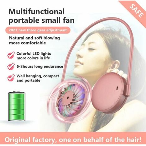 Mini ventilateur de cou suspendu réglable paresseux portable (rose) (1/5)