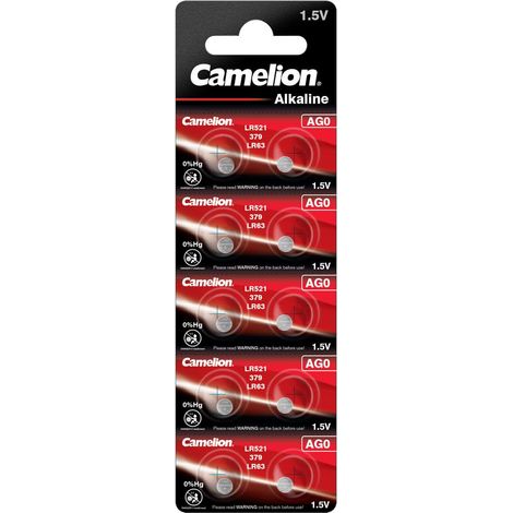 Pile Bouton Camelions, Batteries pour horloges LR63 / AG0 / LR521 / 379 / SR521W 10 Pack