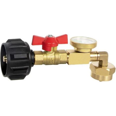 Propane Converter 20lb to 1lb – Camping Valve with Pressure Gauge Glow in Dark – Upgraded 90 Degree Elbow Fill 1lb Bottles from 20lb Tanks – Compatible Heaters Grills Stoves (1/5)