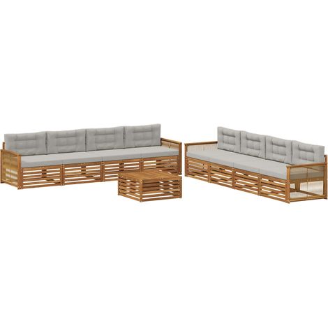 Outdoor Sofa Set with Cushion 9 pcs Natural and Light Grey vidaXL (1/5)