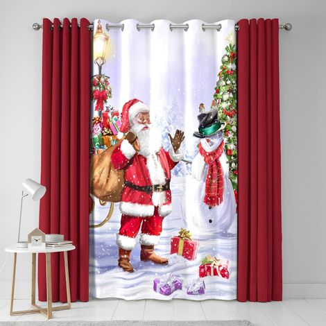 Rideau décoratif à œillets Père Noël et scène enneigée - Rouge et blanc (SAWMI548461TU) (1/5)