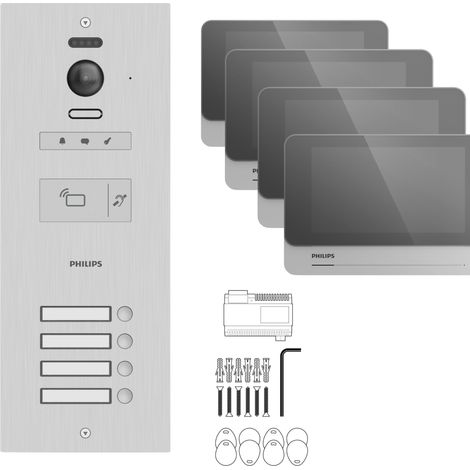 Philips – Visiophone collectif 4 appartements – Compatible Vigik – Vision nocturne – Installation simplifiée – Image haute qualité 900 TVL