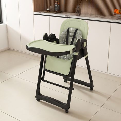 2-in-1 Babyhochstuhl 57x28x59 cm Dunkelgrün aus Polypropylen mit Wippfunktion und 5-Punkt-Gurt (1/5)