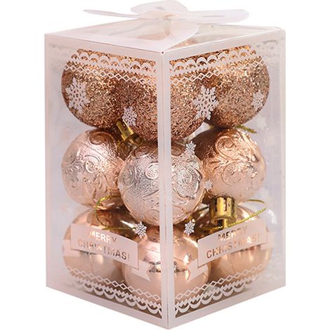 Lot de 12 boules de Noël décoratives, boules de Noël couleur champagne, boules de sapin de Noël scintillantes, pendentifs décoratifs à suspendre (1/5)