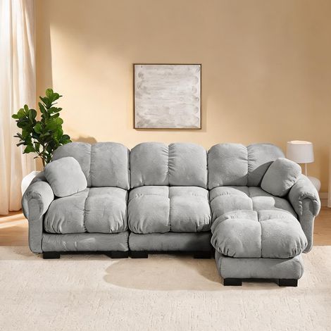 Ensemble canapé convertible gris clair 3 places avec pouf (1/5)