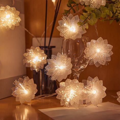 Guirlande Lumineuse Fleurs - 10 LED - Alimentée par 3 Piles AA - Pour Intérieur Extérieur - Décoration Mariage Fêtes Noël - 1,5 m (1/5)