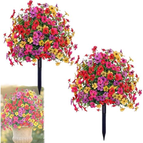 Deux bouquets de pétunias artificiels avec inserts de terre - fleurs imperméables, fleurs de décoration de jardin (1/5)