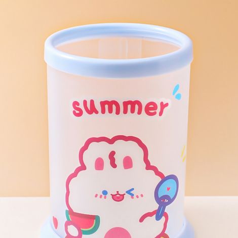 Porte-stylo rond pliable et créatif, motif lapin d'été, frais et mignon, idéal pour Instagram, boîte de rangement pour bureau d'étudiant.