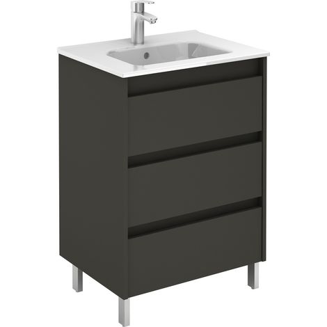 ROYO SANSA Mueble de Baño con Lavabo 3 Cajones Antracita Brillo - Medida: 60 CMS - ref: C0072557 (1/2)