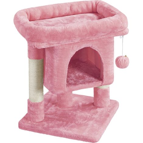 Yaheetech – Arbre à chat 2 niveaux avec niche et griffoirs – Dimensions 40,5x40,5x58cm – Revêtement doux – Couleur rose (1/5)