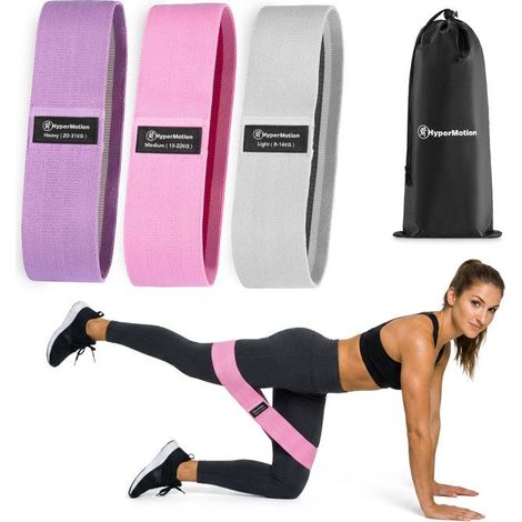 Widerstandsbänder-Set aus rutschfestem Stoff - HyperMotion - 3 Elastiken - 14 bis 31 kg - Breite 8 cm - 370 g (1/5)