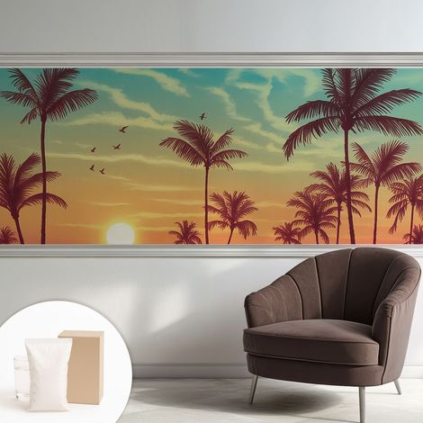 Papier peint intissé mural avec imprimé motifs décoratifs - style contemporain - Colle incluse gratuite Paysage tropical 250x104 cm (1/5)