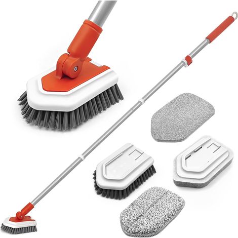 1 Brosse Nettoyage 4 en 1, Manche Télescopique 106-130cm, Tête Rotative 180 Degrés, Pour Salle de Bain