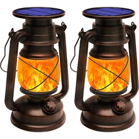 Lanterne solaire extérieure rétro avec effet de flamme