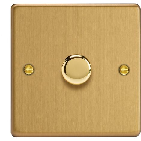 Varilight 1-Gang 2-Way V-Pro Push On/Off Rotary LED Dimmer 0-120W Brushed Brass