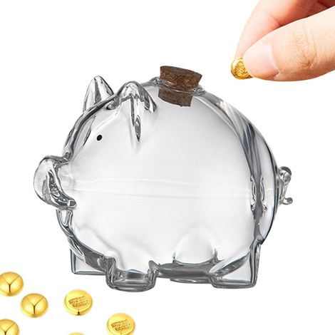 Banque de pièces en verre, tirelire portable, 2,36 x 1,77 pouces, jarre décorative en forme de cochon, rangement d'argent, design de cochon mignon pour la table de maquillage et l'affichage sur étagèr (1/5)