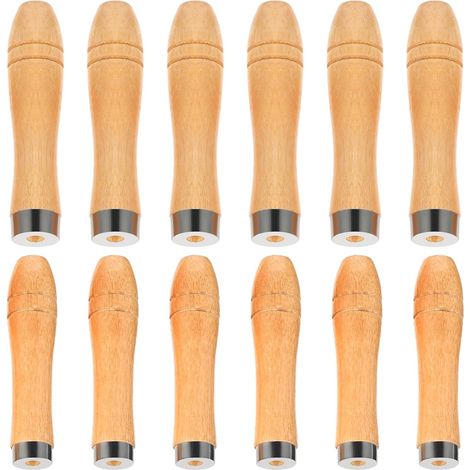 12 Stück Holzfeilengriff Holz Feilenheft Länge 110mm und 90 mm Holzgriff mit Starken Metallkragen für Feilengriff, Holzbearbeitung (1/5)
