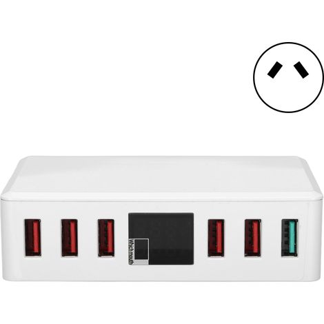 Station de charge USB 6 ports QC 3.0 rapide avec écran numérique, chargeur intelligent 100‑240V prise AU, bloc multiprise 100‑240V (1/5)
