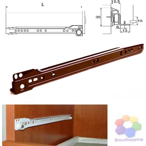 Guide Per Cassetti Con Aletta Cm 55 Marrone Guida Scorrevole Rullo Nylon Italy (1/2)
