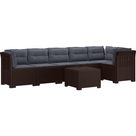 6-Sitzer Garten Sofa mit Kissen Rattan Look PP Braun vidaXL (1/5)