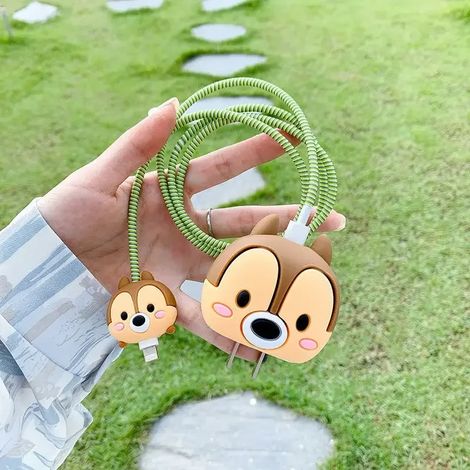 Lot de 4 protège-câbles pour chargeur iPhone/iPad 18W/20W, étui de protection, rangement de câbles 3D à motif dessin animé