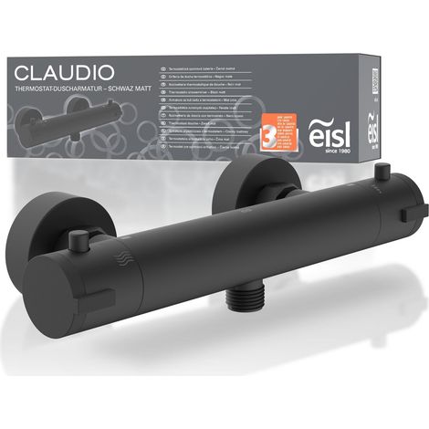 Mitigeur de douche avec thermostat noir, robinet thermostatique avec verrouillage de sécurité à 38 °C, mitigeur de douche avec fonction d'économie d'eau (1/5)