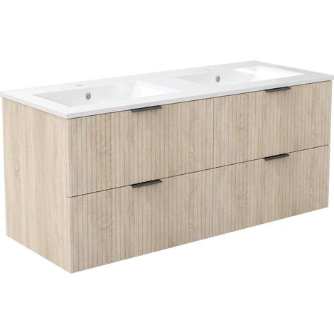 Ocean Ensemble Meuble salle de Bain Chêne Suspendu avec Vasque Céramique, 120cm (1/5)