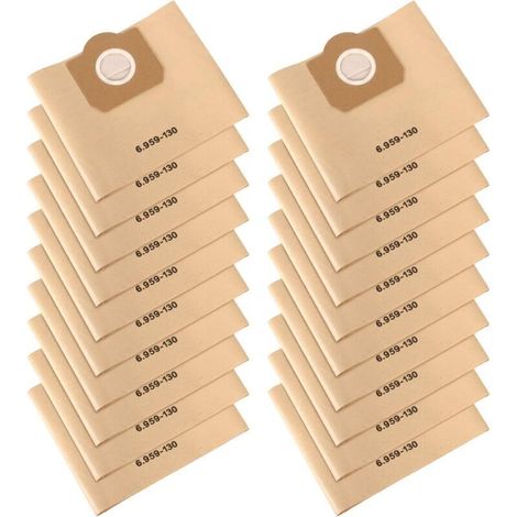 Vacuum cleaner bags, pack of 20 straight vacuum cleaner bags, paper filter bags, for Karcher 6.959-130.0 WD3/WD3P/MV3/A2204/A2204/A2534/SE 4001/SE 4002 (1/4)