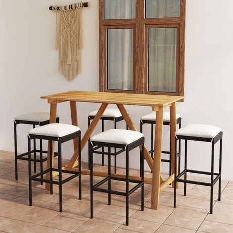 Ensemble Table de bar + 6 Chaises de bar de jardin avec coussins - Table Haute avec 6 Tabourets Noir BV551099 - BonneVie (1/5)
