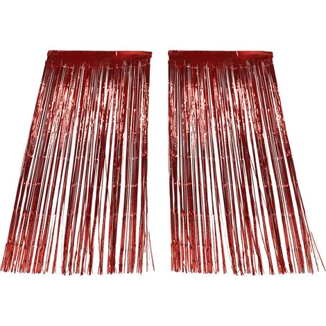 Rideau à franges métallisées (2 pièces) rouge, idéal pour mariage, fiançailles, enterrement de vie de jeune fille, anniversaire ou décoration de scène. (1/5)