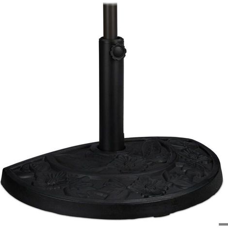 Support à parasol demi-rond noir – Résistant aux intempéries – Pour barres de 34-50 mm – Design vintage à fleurs – Dimensi (1/5)