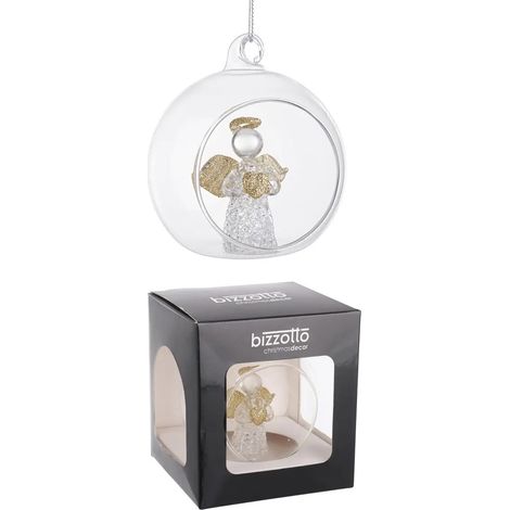 Sfera aperta Mya in vetro con angelo e cuore Ø8 cm con confezione
