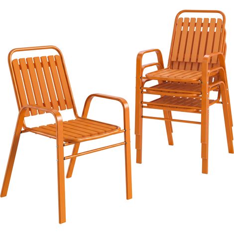 Lot de 4 chaises de jardin empilables avec accoudoirs, acier, orange (1/5)