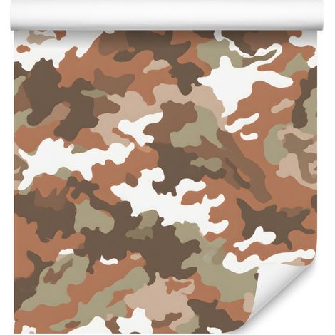 Papier peint camouflage militaire orange et beige pour salon et chambre 50x1000 cm (1/5)