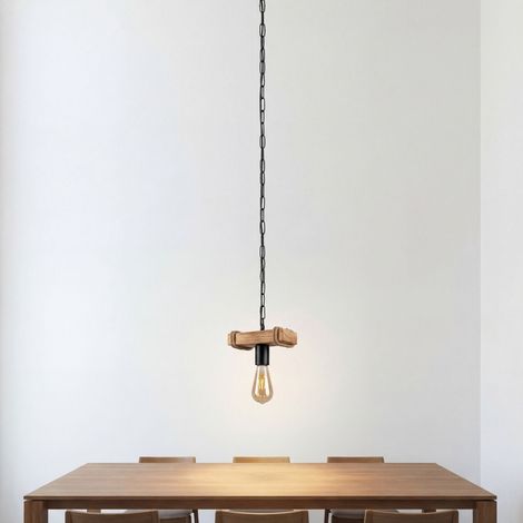Pendelleuchte Metall H: max. 115 cm geflammtes Holz Schwarz E27 Rustikal Hängelampe