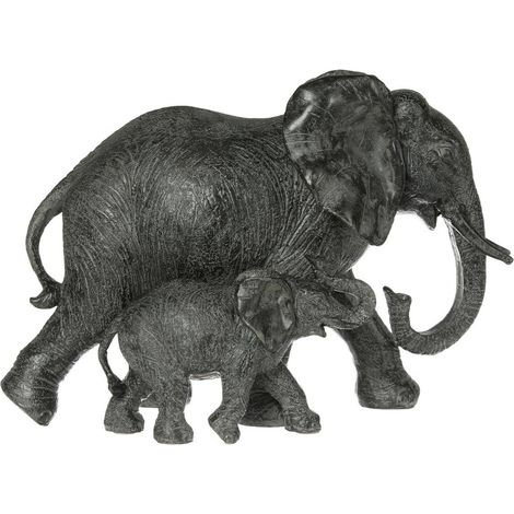Statue 2 Elefanten Kenna H.15,5cm Harz - Grau
